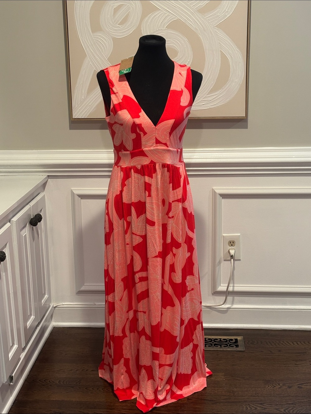 Boden Olympia Jersey Women’s Pink Floral V-Neck Sleeveless Maxi Dress - Picture 5 of 8